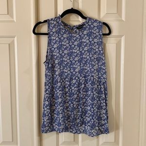 Blue & white floral print baby doll style top
